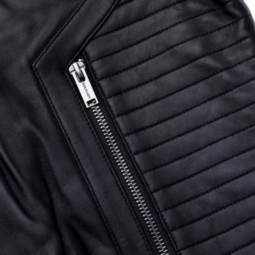 Bomber Jacket Black Leather Biker Jackets Mens S Small Womens M Medium - Picture 6 of 8